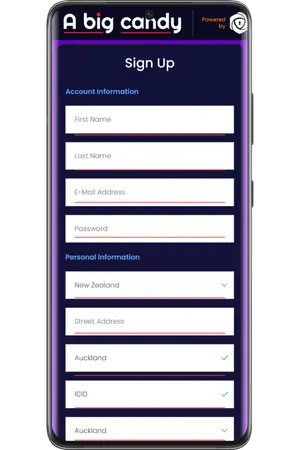 Entering registration details at Big Candy Casino New Zealand